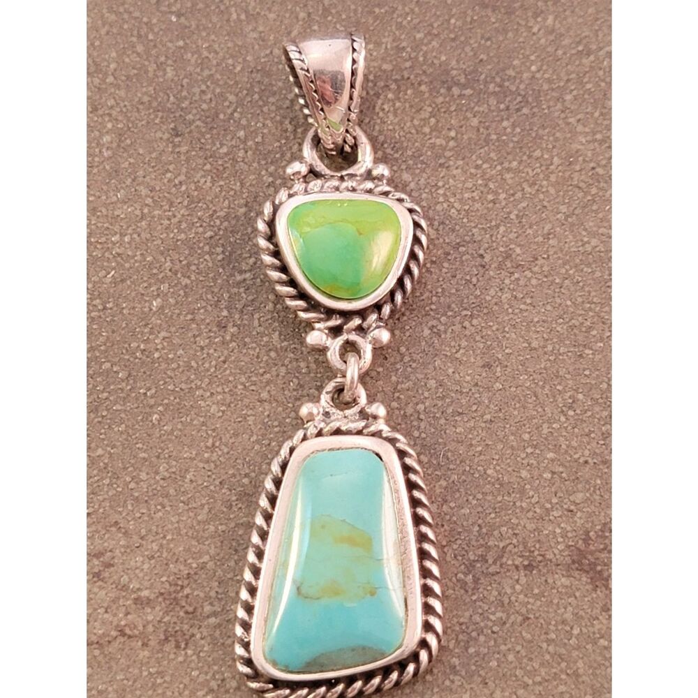 Barse Freeform Two Stone Blue & Green Turquoise Pendant NEW